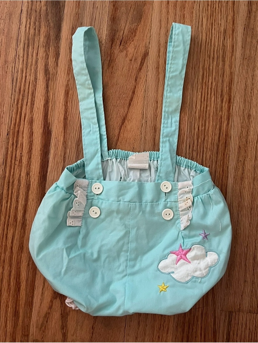 Aqua Baby Bubble Romper with Cloud & Star Embroidery 0-3 months. VTG JCPenney